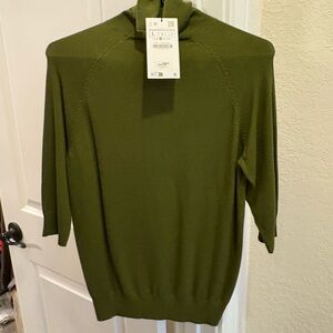 Zara Olive Green Mock Neck Knit Sweater – Size L